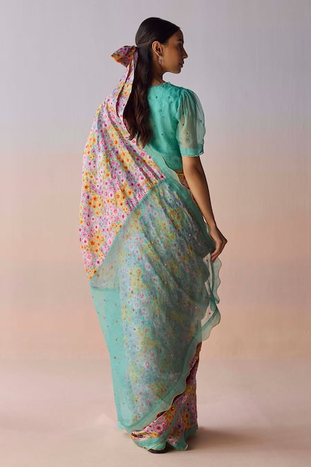 Surmaye Wildflower Dawn Blue Saree 