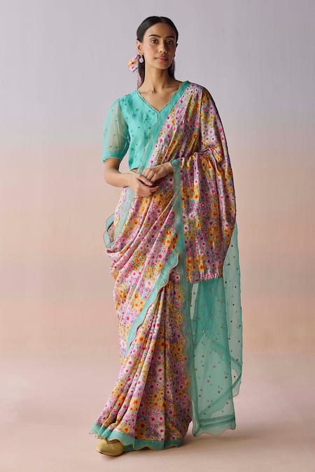 Surmaye Wildflower Dawn Blue Saree 