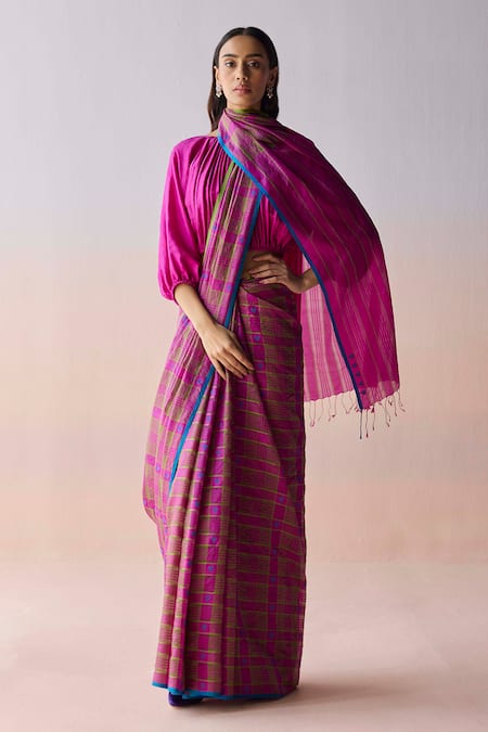 Surmaye Pink Organza, Silk Embroidery Heartglow Jamdani Saree 