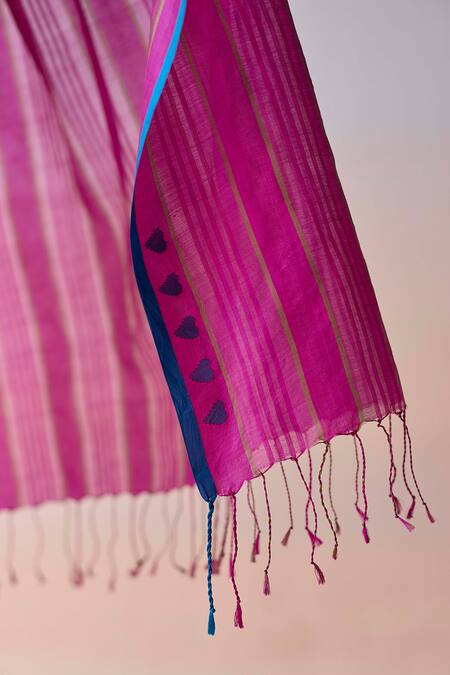 Surmaye_Pink Organza, Silk Embroidery Heartglow Jamdani Saree _at_Aza_Fashions