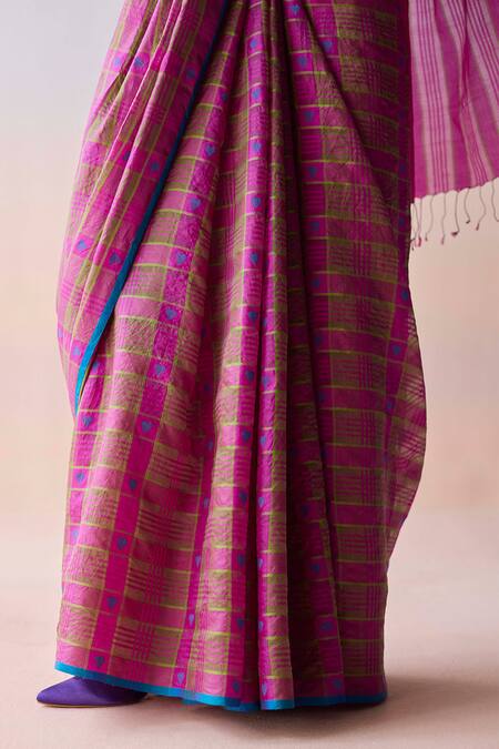 Buy_Surmaye_Pink Organza, Silk Embroidery Heartglow Jamdani Saree 