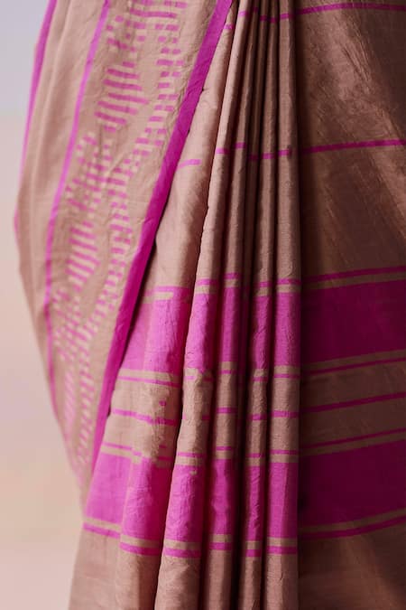 Surmaye_Pink Organza, Silk Tassels Blush Horizon Jamdani Saree _at_Aza_Fashions