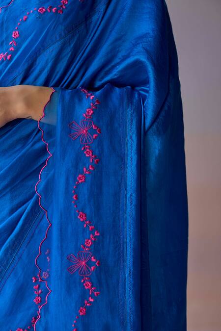 Buy Surmaye Blue Organza, Silk Embroidery Moonglade Saree Online at Aza Fashions Buy_Surmaye_Blue Organza, Silk Embroidery Moonglade Saree _Online_at_Aza_Fashions