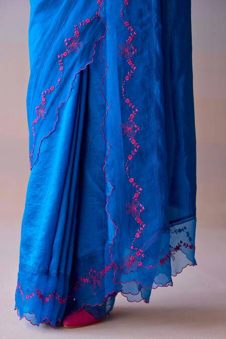 Buy Surmaye Blue Organza, Silk Embroidery Moonglade Saree Buy_Surmaye_Blue Organza, Silk Embroidery Moonglade Saree