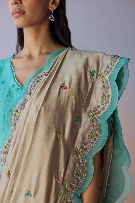 Shop_Surmaye_Beige Organza, Silk Embroidery, Beads Oceans Breath Saree 