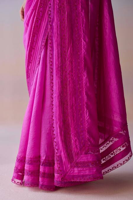 Shop Surmaye Pink Organza, Silk Embroidery, Beads Whispering Ivy Saree Online at Aza Fashions Shop_Surmaye_Pink Organza, Silk Embroidery, Beads Whispering Ivy Saree _Online_at_Aza_Fashions