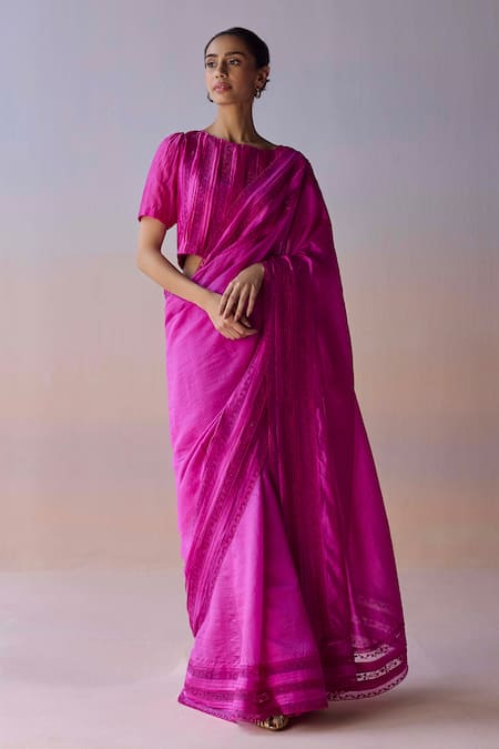Surmaye Pink Organza, Silk Embroidery, Beads Whispering Ivy Saree 