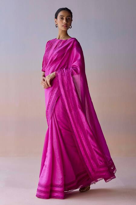 Surmaye Pink Organza, Silk Embroidery, Beads Whispering Ivy Saree at Aza Fashions Surmaye_Pink Organza, Silk Embroidery, Beads Whispering Ivy Saree _at_Aza_Fashions