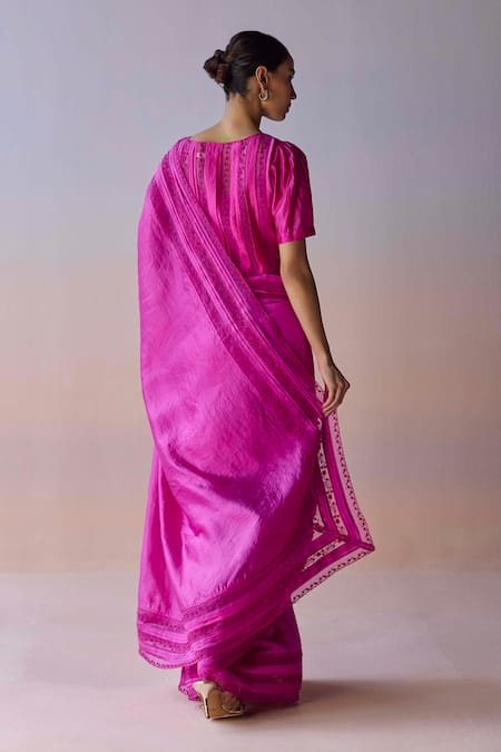 Surmaye Whispering Ivy Embroidered Pink Saree 