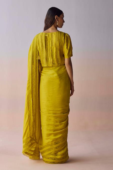 Surmaye Whispering Ivy Embroidered Yellow Saree 