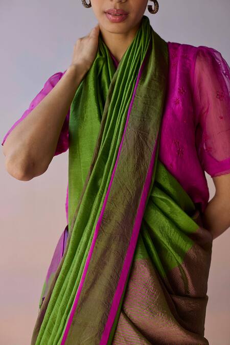 Shop_Surmaye_Multi Color Organza, Silk Ember Whisper Saree _Online_at_Aza_Fashions