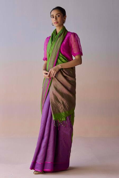 Surmaye_Multi Color Organza, Silk Ember Whisper Saree _at_Aza_Fashions