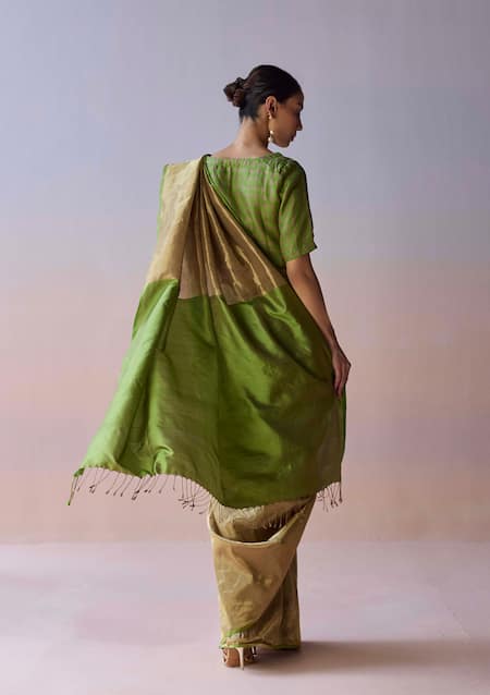 Shop_Surmaye_Gold Silk Zari, Tassels Eternal Glow Saree _at_Aza_Fashions