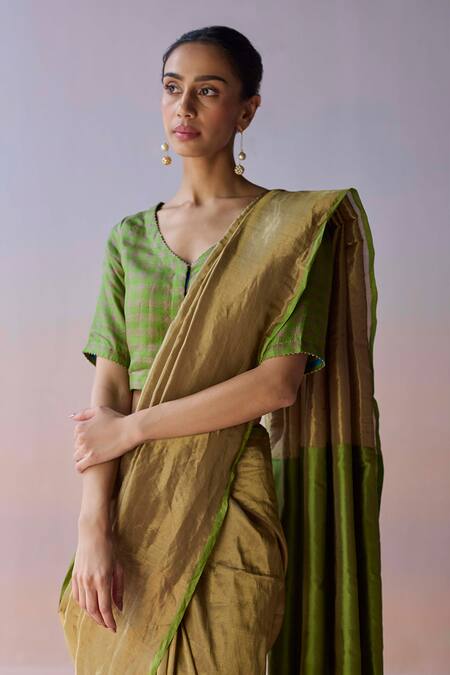 Surmaye_Gold Silk Zari, Tassels Eternal Glow Saree _Online_at_Aza_Fashions