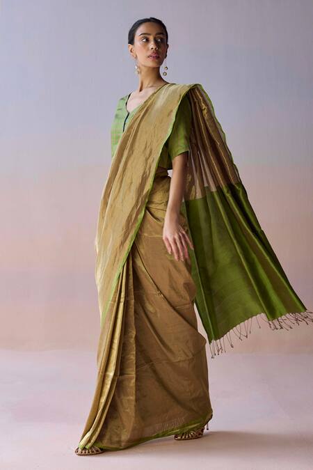 Buy_Surmaye_Gold Silk Zari, Tassels Eternal Glow Saree _Online_at_Aza_Fashions