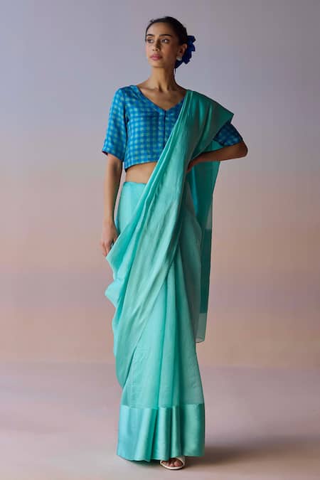 Surmaye Blue Organza, Silk Infinite Grace Saree 