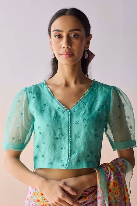 Surmaye StarBloom Coral Blue Blouse 