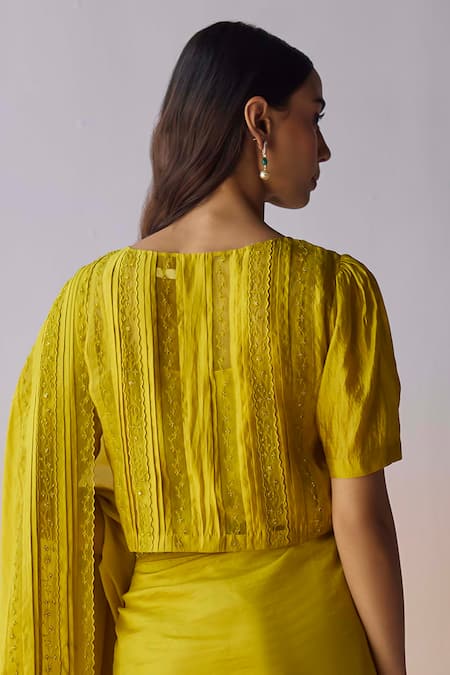 Surmaye Whispering Ivy Embroidered Yellow Blouse 