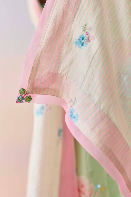 Surmaye_Pink Silk Embroidery, Beads Soul Flower Dupatta _Online_at_Aza_Fashions