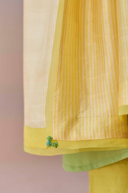 Surmaye_Yellow Silk Applique Soft Radiance Dupatta _Online_at_Aza_Fashions