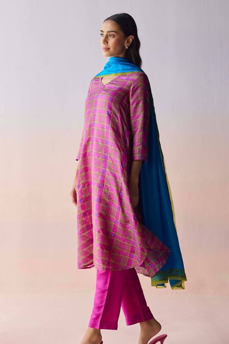 Surmaye_Blue Silk Lightfall Dupatta _Online_at_Aza_Fashions