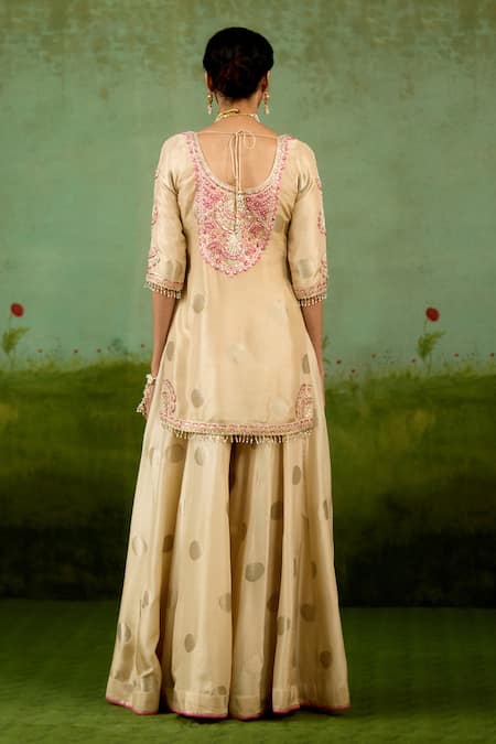 Shyam Narayan Prasad Ivory Embroidered Kurta Sharara Set 