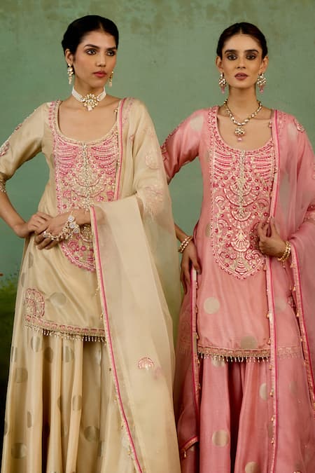 Shyam Narayan Prasad Ivory Silk, Brocade, Organza Embroidery, Beads, Gota Patti, Kurta Sharara Set at Aza Fashions Shyam Narayan Prasad_Ivory Silk, Brocade, Organza Embroidery, Beads, Gota Patti, Kurta Sharara Set _at_Aza_Fashions