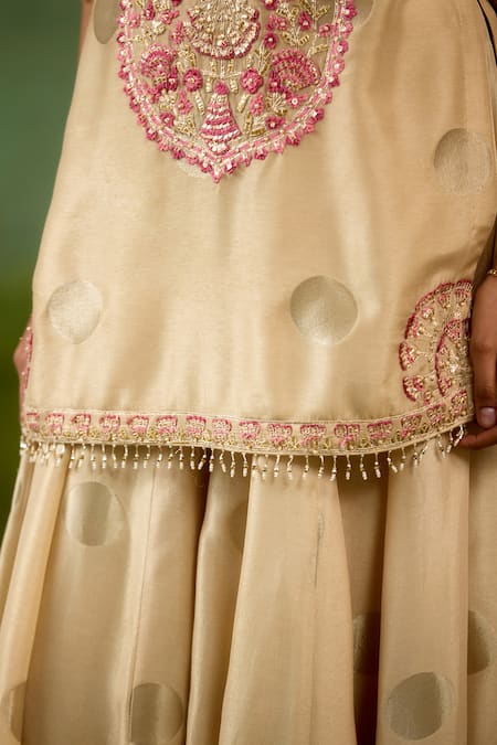 Shop Shyam Narayan Prasad Ivory Silk, Brocade, Organza Embroidery, Beads, Gota Patti, Kurta Sharara Set Shop_Shyam Narayan Prasad_Ivory Silk, Brocade, Organza Embroidery, Beads, Gota Patti, Kurta Sharara Set