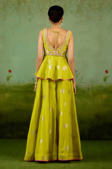 Shyam Narayan Prasad Bright Green Embroidered Kurta Sharara Set 