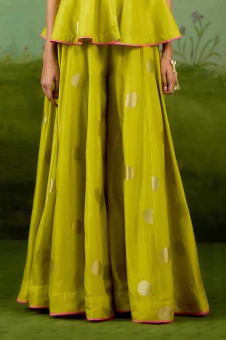 Buy_Shyam Narayan Prasad_Green Silk, Brocade, Organza Zari, Embroidery, Beads Bright Kurta Sharara Set _Online_at_Aza_Fashions