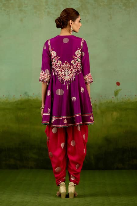 Shyam Narayan Prasad Purple Pink Embroidered Top Dhoti Pant Set 
