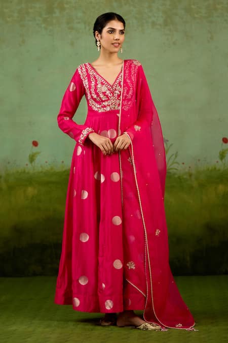 Shyam Narayan Prasad Fuschia Pink Embroidered Anarkali Set 