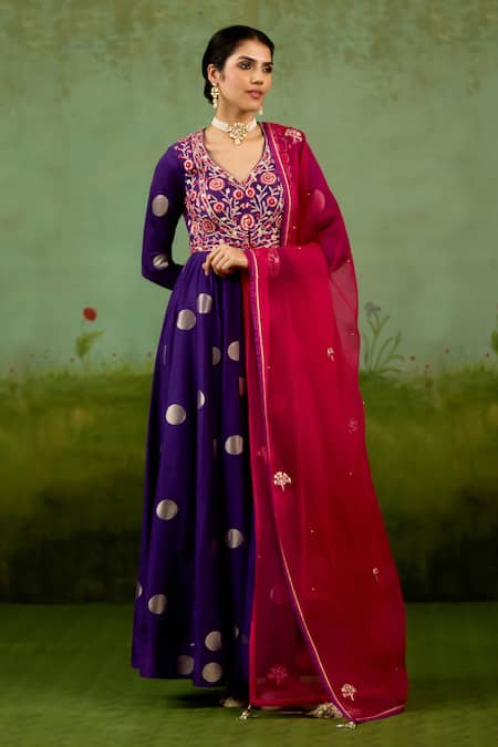 Shyam Narayan Prasad Heliotrope Purple Embroidered Anarkali Set 