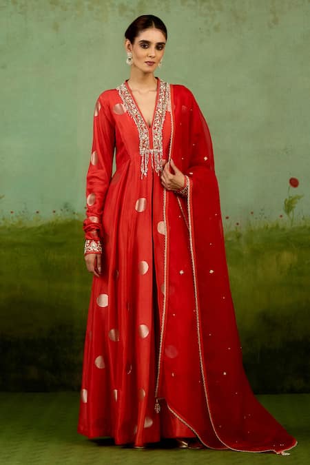 Shyam Narayan Prasad Burnt Orange Embroidered Anarkali Set 