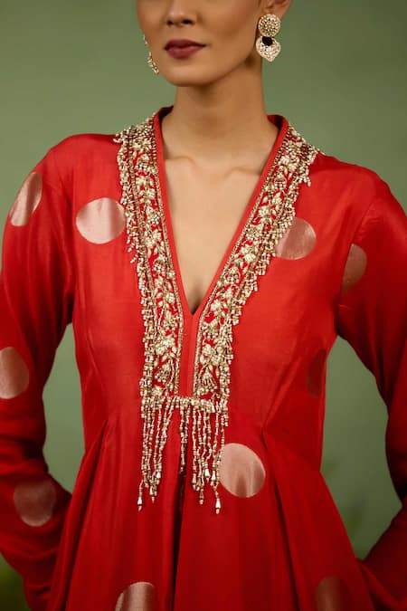 Shyam Narayan Prasad Orange Brocade, Organza Embroidery, Beads, Metallic Thread Burnt Anarkali Set Online at Aza Fashions Shyam Narayan Prasad_Orange Brocade, Organza Embroidery, Beads, Metallic Thread Burnt Anarkali Set _Online_at_Aza_Fashions