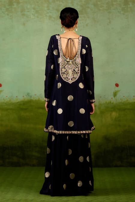 Shyam Narayan Prasad Navy Blue Embroidered Kurta Sharara Set 