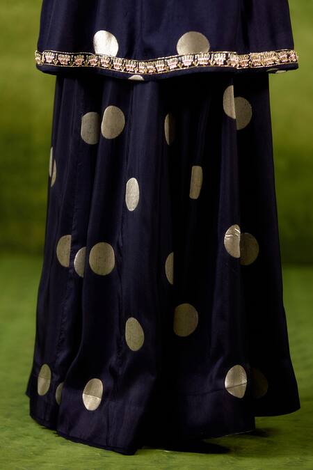 Buy_Shyam Narayan Prasad_Navy Silk, Brocade, Organza Embroidery, Sequins, Zari Blue Kurta Sharara Set 