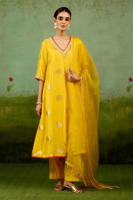 Shyam Narayan Prasad Vibrant Yellow Embroidered Kurta Set 