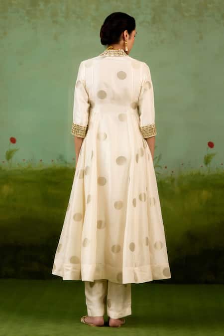 Shyam Narayan Prasad Ivory Embroidered Angrakha & Pant Set 