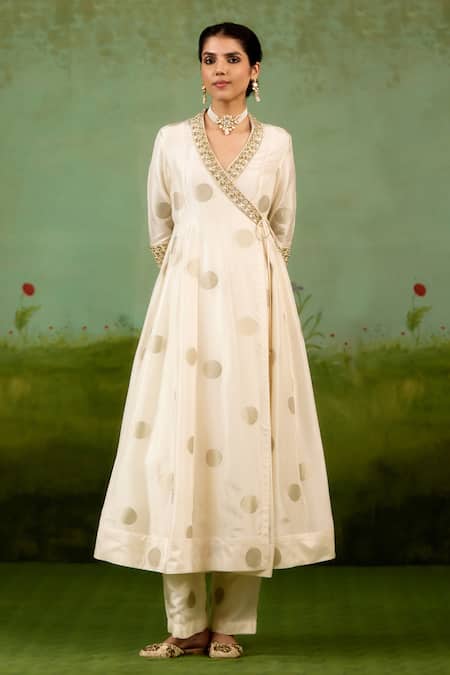 Shyam Narayan Prasad Ivory Embroidered Angrakha & Pant Set 
