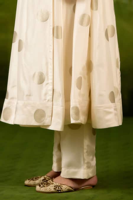 Shop_Shyam Narayan Prasad_Ivory Brocade, Silk Embroidery, Zari V-neck Angrakha And Pant Set 