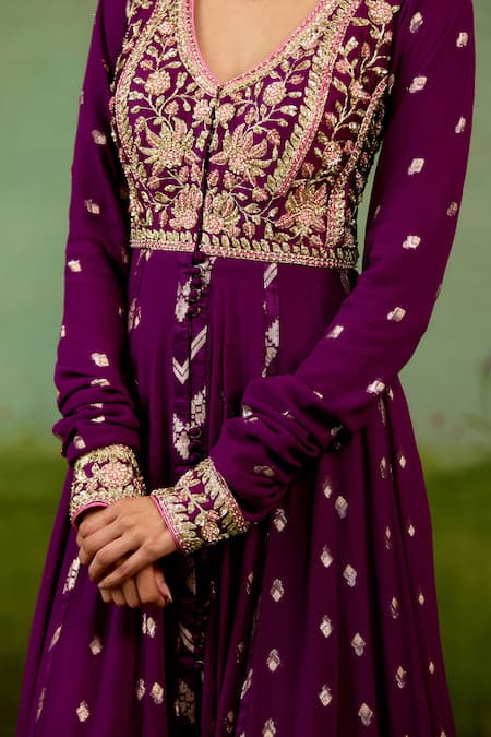 Buy Shyam Narayan Prasad Wine Georgette, Silk, Brocade, Organza Embroidery, Stones, Purple Anarkali Set Online at Aza Fashions Buy_Shyam Narayan Prasad_Wine Georgette, Silk, Brocade, Organza Embroidery, Stones, Purple Anarkali Set _Online_at_Aza_Fashions