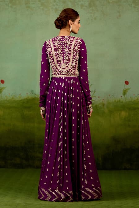 Shyam Narayan Prasad Wine Purple Embroidered Anarkali Set 