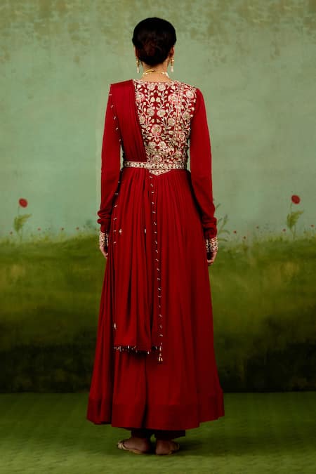 Shyam Narayan Prasad Maroon Embroidered Anarkali Set 