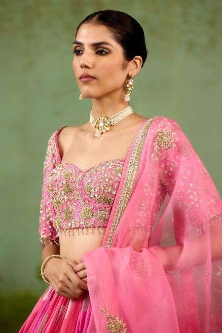 Shyam Narayan Prasad Pink Silk, Brocade, Organza Embroidery, Sequins, Beads, Gota Candy Lehenga Set Online at Aza Fashions Shyam Narayan Prasad_Pink Silk, Brocade, Organza Embroidery, Sequins, Beads, Gota Candy Lehenga Set _Online_at_Aza_Fashions