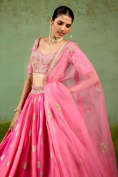 Buy Shyam Narayan Prasad Pink Silk, Brocade, Organza Embroidery, Sequins, Beads, Gota Candy Lehenga Set Online at Aza Fashions Buy_Shyam Narayan Prasad_Pink Silk, Brocade, Organza Embroidery, Sequins, Beads, Gota Candy Lehenga Set _Online_at_Aza_Fashions