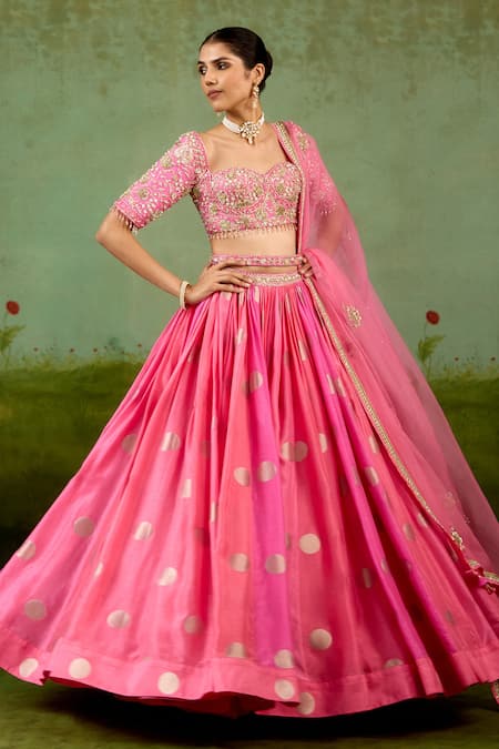Shop Shyam Narayan Prasad Pink Silk, Brocade, Organza Embroidery, Sequins, Beads, Gota Candy Lehenga Set Online at Aza Fashions Shop_Shyam Narayan Prasad_Pink Silk, Brocade, Organza Embroidery, Sequins, Beads, Gota Candy Lehenga Set _Online_at_Aza_Fashions