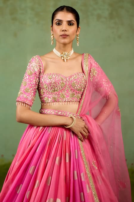 Shyam Narayan Prasad Pink Silk, Brocade, Organza Embroidery, Sequins, Beads, Gota Candy Lehenga Set at Aza Fashions Shyam Narayan Prasad_Pink Silk, Brocade, Organza Embroidery, Sequins, Beads, Gota Candy Lehenga Set _at_Aza_Fashions