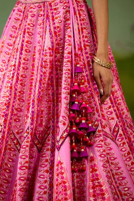 Shyam Narayan Prasad_Pink Silk, Organza Embroidery, Sequins, Gota Patti, Tassels Lehenga Set _at_Aza_Fashions