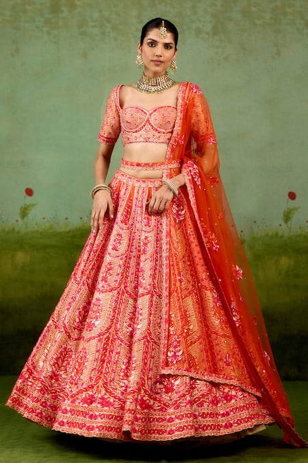 Shyam Narayan Prasad Orange Silk, Organza Applique, Embroidery, Gota Patti, Beads, Sun Lehenga Set at Aza Fashions Shyam Narayan Prasad_Orange Silk, Organza Applique, Embroidery, Gota Patti, Beads, Sun Lehenga Set _at_Aza_Fashions